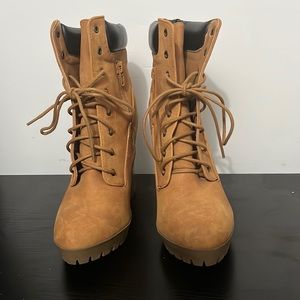 Tan suede high heel boot